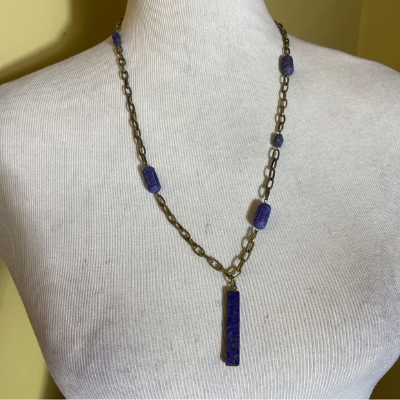 AUREUS + ARGENT Necklace Lapis PURPLE Blue  Stone Raw Brass Banana Republic NWT - Picture 6 of 16